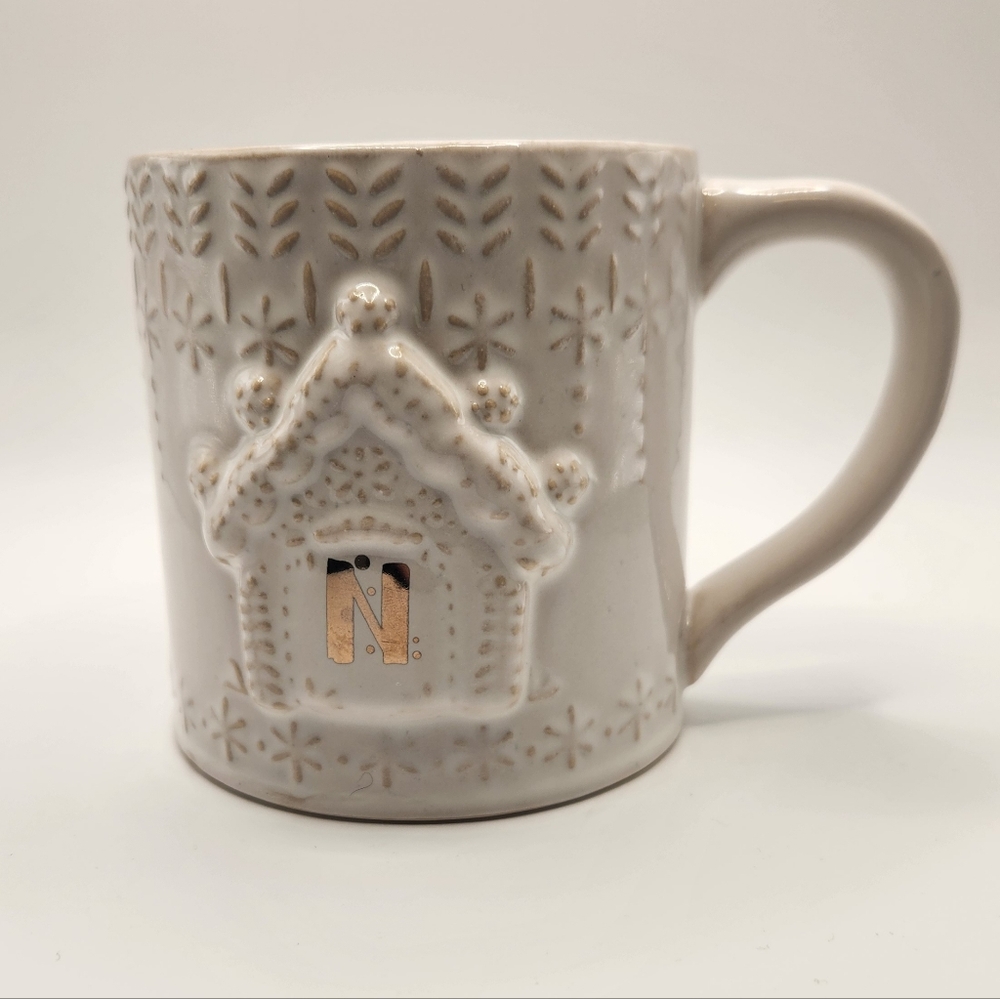 Anthropologie Snowcap Reactive Glazed Monogram Mug‎ - Letter "N"